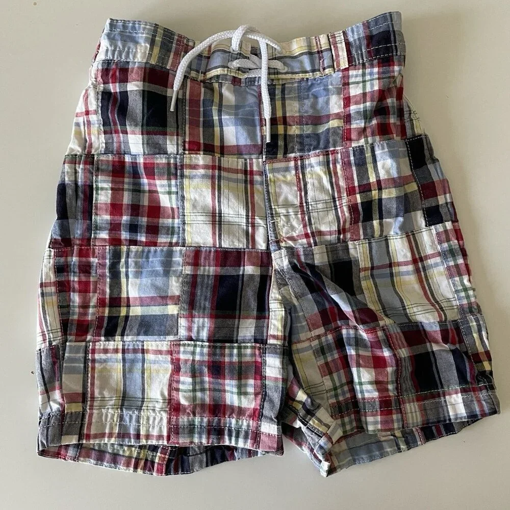 Janie & Jack Blue Plaid Madras Baby Boy's Shorts Bathing Suit 12-18 Months